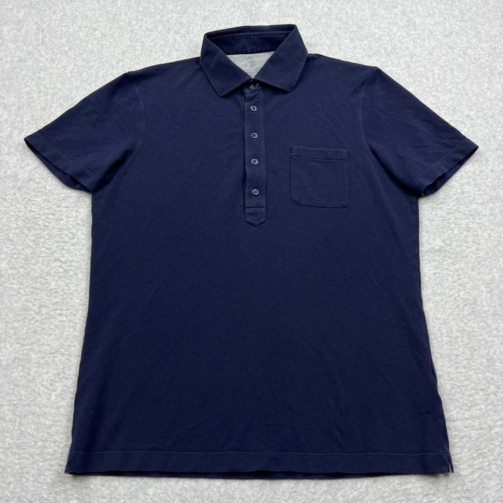 Brunello Cucinelli Polo Shirt Mens Small Blue Slim Fit Short Sleeve Pocket Italy